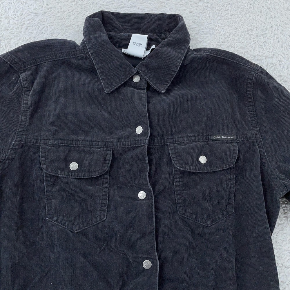 Calvin Klein Jeans Black Corduroy Shirt Womens Small Snap Front‎ Fitted Western